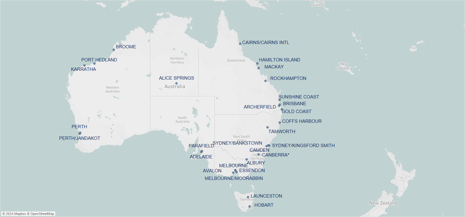 Map showing the locations of all ATC towers in Australia